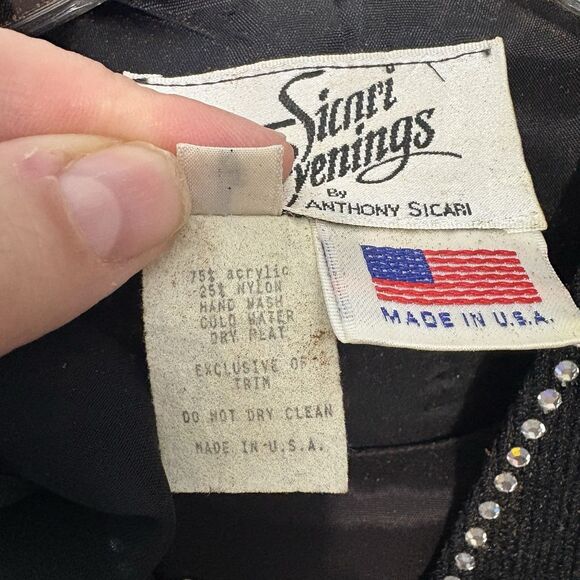 Vtg Sicari Evenings 80s 3 Pc Suit Blazer Skirt Tank Knit Rhinestone Black Glam 6 - Picture 6 of 11